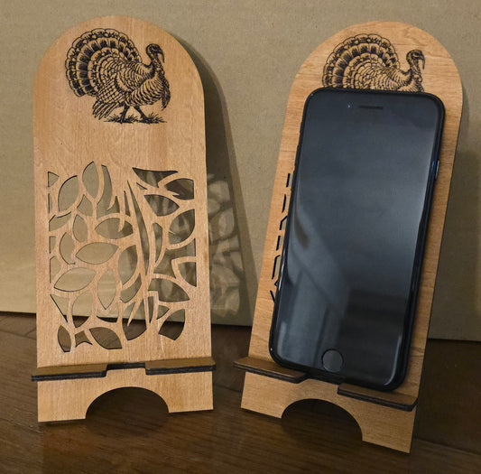 Rustic Turkey Wooden Phone Stand – Laser Engraved